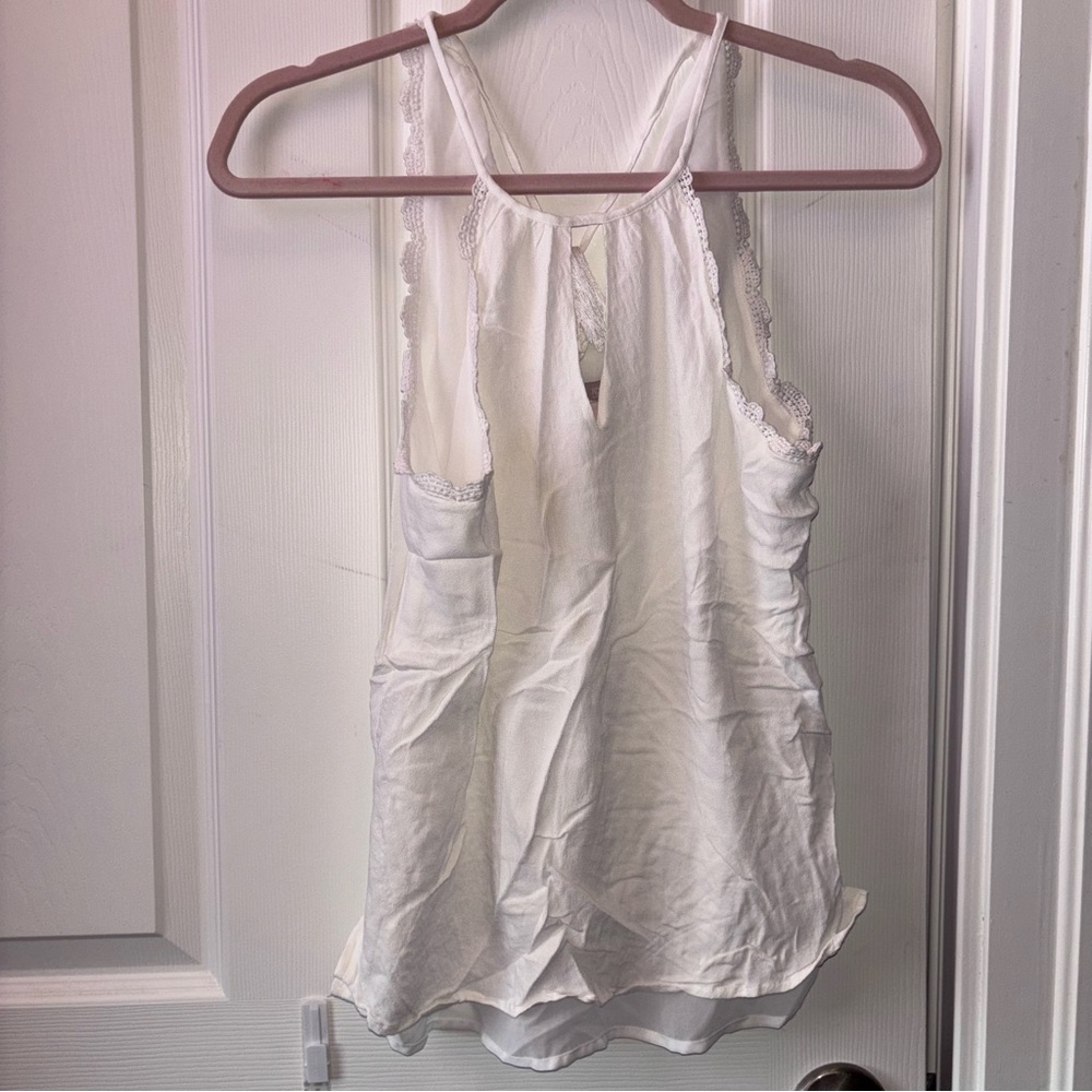 Forever 21 White Lace-Trimmed Tank Top